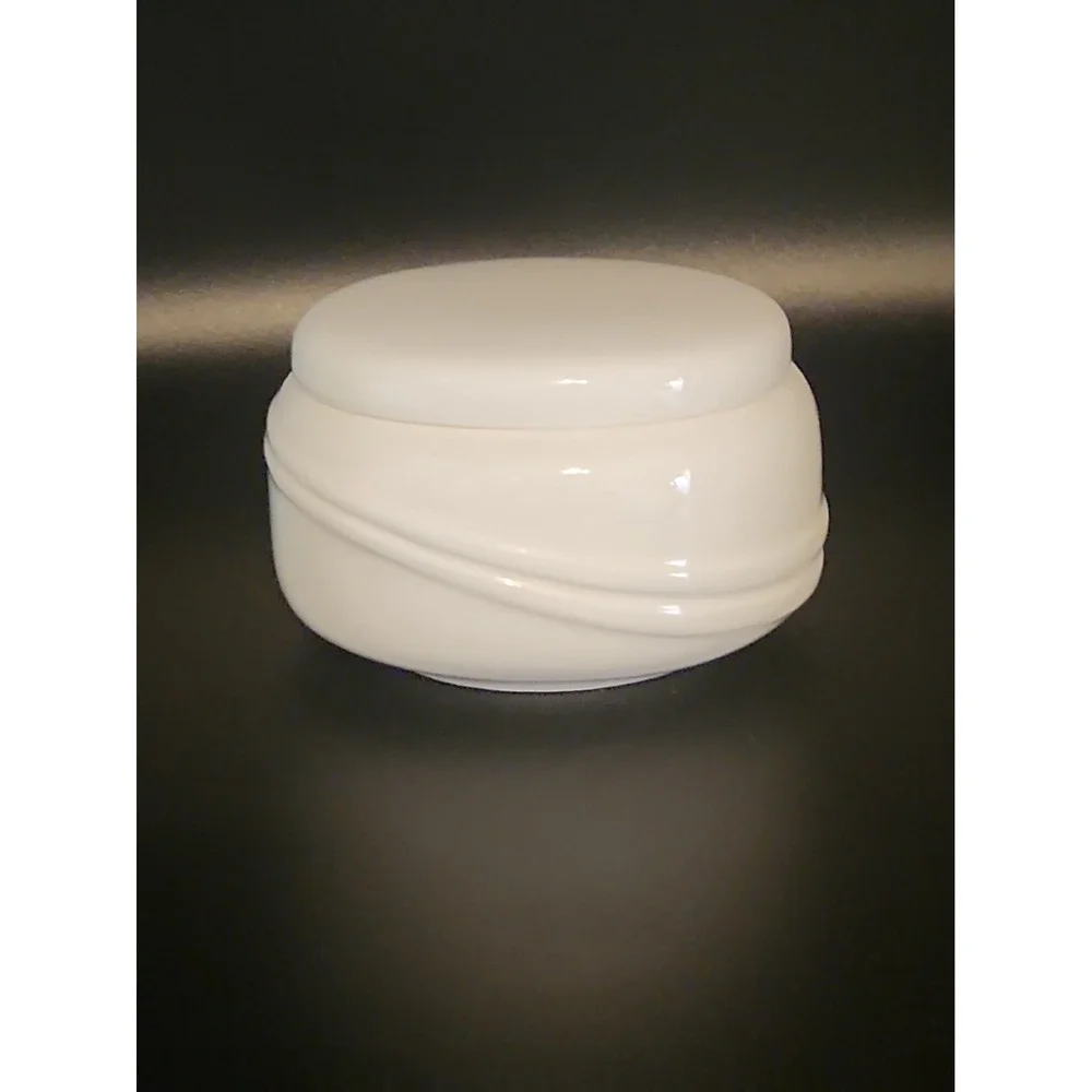 Vtg 80s Empty Coty Sophia White Milk Glass Powder Jar With Original Oval Puff